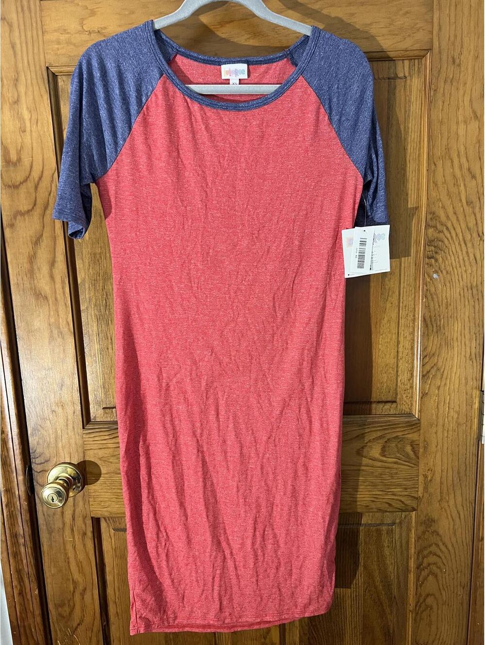 LuLaRoe Julia Pencil Dress Red Blue Knee Length Soft Stretch Sheath Solid XS NWT